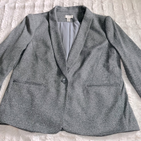 Ann Taylor Loft Cotton Gray Button Career Business Casual Blazer Size XL - Picture 1 of 9